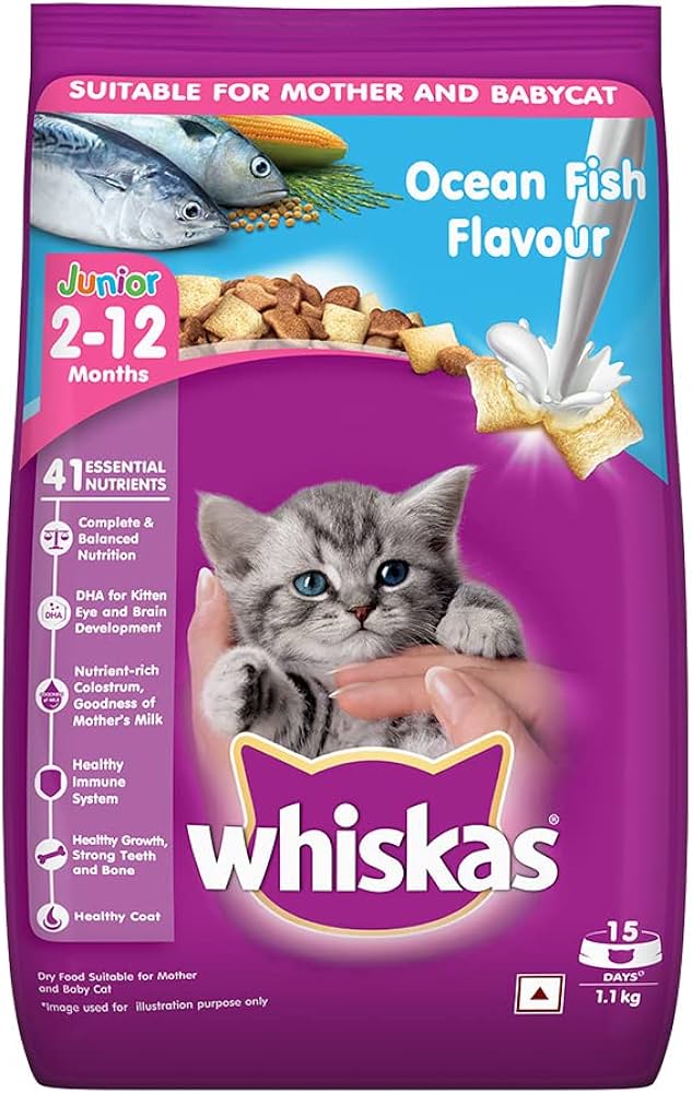 Whiskas Kitten (2-12 months) Dry Cat Food, ocean fish flavor 1.1kg Pack