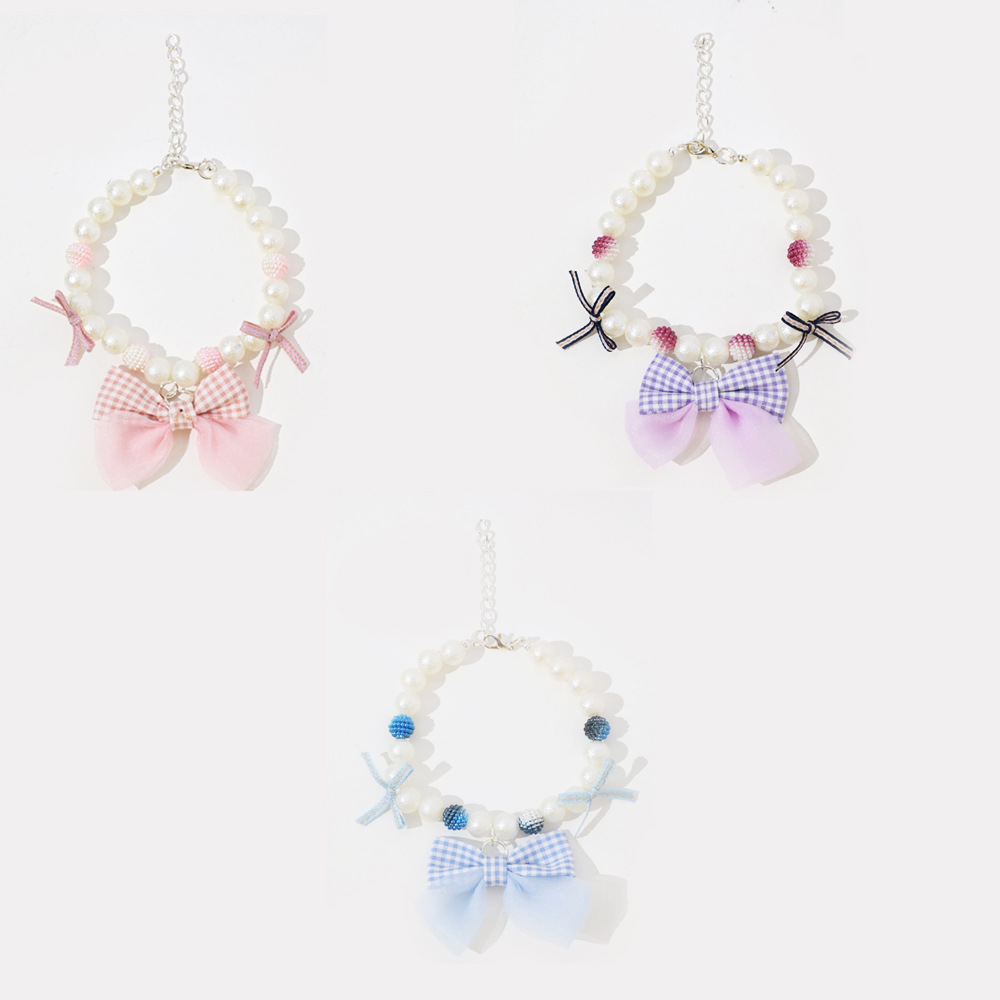 Pearl Heart Pendant Pet Necklace Imitation Pearl British Lace Pearl Bow Pet Collar